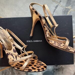 Dolce & Gabbana Nappa Choury Oro Strappy Gold Leather Snakeskin Heels Sandals 40